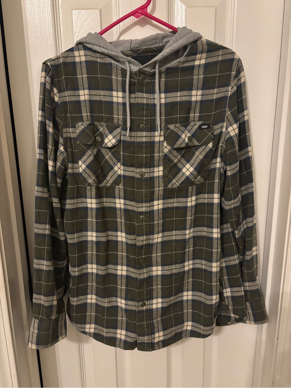 Vans Olive Green Plaid Hooded Button-Up Shirt